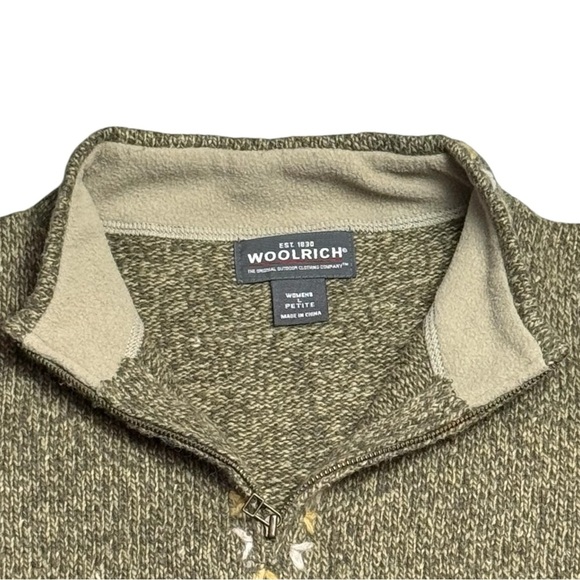 Woolrich Women’s Petite L Green Wool Blend Fair Isle Pullover Half Zip Sweater - Picture 1 of 8